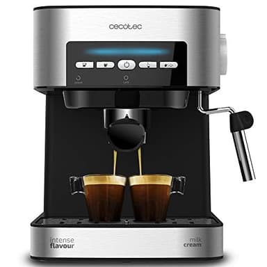 Cecotec Macchina da caffè espresso Power Espresso 20 Matic. 850 W, 20 Bar, 1,5L, Braccio Doppia Uscita, Vaporizzatore, Superficie Scaldatazze, Finiture in Acciaio Inossidabile, Nero/Argento