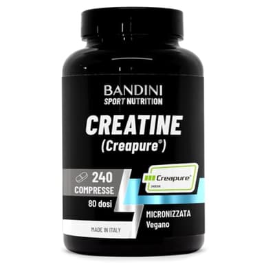 Bandini® Creatina CREAPURE® Monoidrata 240 Compresse - Integratore per Allenamento, Sport, Palestra e Pre Workout - Micronizzata 100% Vegan - A base di Creatine Monoidrato per ATP e recupero