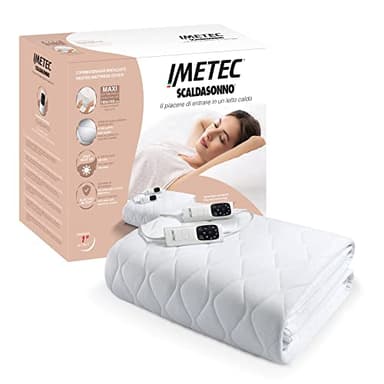 Imetec Scaldasonno Adapto maxi coprimaterasso matrimoniale 195x165 cm, Basso consumo, Riscaldamento rapido, Temperatura personalizzata, Tessuto anallergico trapuntato, Doppio comando, 6 temperature