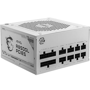 MSI MAG A850GL PCIE5 WHITE Alimentatore, 850W, 80 Plus Gold, completamente modulare, ATX 3.0, supporto GPU PCIe 5.0, ventola FDB da 120 mm, LLC full-bridge, cavi piatti neri – garanzia 7 anni