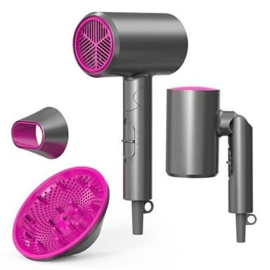 1800W Asciugacapelli Ionico Phone per Capelli Professionale Ioni AC Motore Phon Capelli con 2 Impostazioni di Calore, Tasto Aria Fredda con 1 Diffusore e 1 Concentratori per (Grigio)