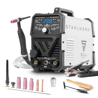 STAHLWERK Saldatrice 2-in-1 combinata DC TIG 200 ST – Funzione TIG & MMA fino a 200 A, innesco HF, Hotstart, adatta per acciaio, inox, rame e ottone, no alluminio