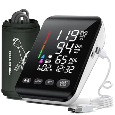 Misuratore di Pressione, Misuratore Pressione da Braccio Con schermo Retroilluminato a LED ad alta Risoluzione, per Circonferenza del Braccio da 22 a 42 CM, Memorizzazione di due Utenti 2 x 199