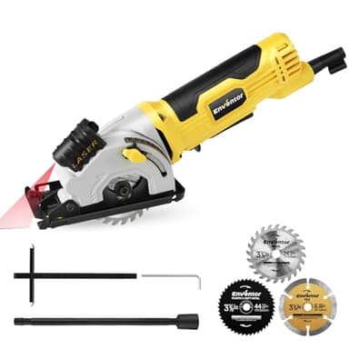 Enventor Mini Sega Circolare, 580W 4000RPM Mini Sega Circolare per Legno 3 Lame(85mm), Guida Laser, Righello, Motore in Rame Puro, per Legno, Metallo Morbido, Piastrelle, Plastica