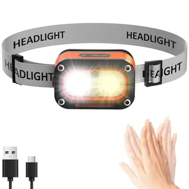 Chasinglee Lampada frontale 3000 Lumen USB-C ricaricabile, lampada frontale a LED, impermeabile con sensore di movimento per campeggio, corsa, ciclismo e pesca.