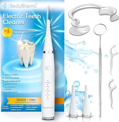 Bodyblooms®️ Kit Pulizia Denti Tartaro A 5 Intensità Per Igiene Dentale. Rimuovi Tartaro Denti Elettrico Con Accessori Inclusi. Set Per Rimozione Tartaro Denti, Sporco E Macchie. Togli Tartaro Denti