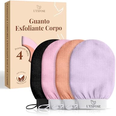 L'Exfose 4x guanto esfoliante corpo - guanto di crine kessa scrub corpo in Viscosa - Rimuove le cellule morte della pelle e idrata