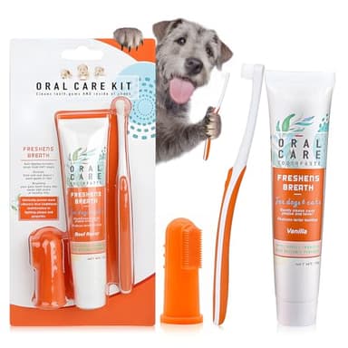 Dentifricio per Cani Tartaro, Dentifricio e Spazzolino per Cani, Spazzolino Denti Cane, Aroma di Manzo, Protegge la Salute Orale del Tuo Animale domestico, Per Cani o Gatti, 3 Pezzi