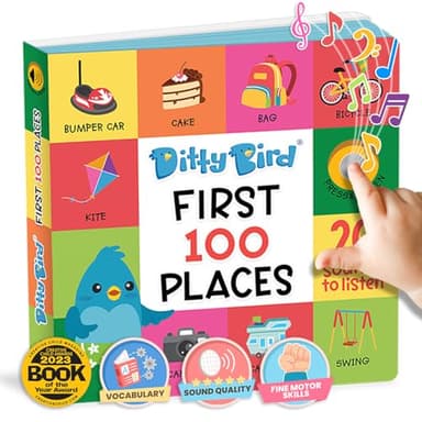 Ditty Bird Baby First 100 Animals Canzoni educative per Bambini: Giocattolo per Bambini con 6 Pulsanti sonori per Imparare l’Inglese. Libro Musicale Perfetto per Bambini bilingui