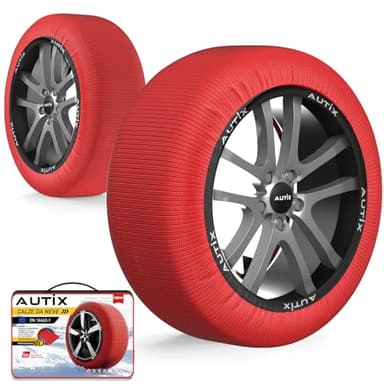 AUTIX-Calze da Neve Omologate Italia EN 16662-1 2020 2 Catene da Neve in Tessuto per Auto,Montaggio Facile in 2 Minuti (XL)