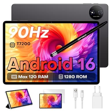 TECLAST P50T Android 16 Tablet 11 Pollici con custodia+penna, 128GB+5TB TF, 90Hz Display, 2GHz Octa Core, Gemini AI, 2.4G+5G WiFi, 13MP+5MP Camera/Widevine L1/7000mAh/GPS/BT5/OTG-2026