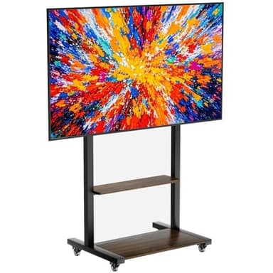 UNHO Supporto TV da Pavimento con Ruote per Schermi 40-100 Pollici: Supporto TV Mobile con Rotelle, Peso Max 100kg Max VESA 800x600mm, Regolabile in Altezza, Ripiani in Legno