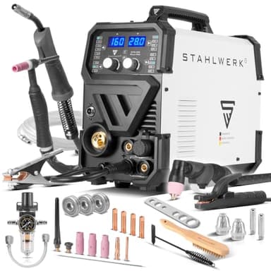 STAHLWERK Saldatrice combinata 6-in-1 CTM-416 Puls Pro – CUT, TIG, MIG/MAG, PULSE, MMA, FLUX fino a 160A, plasma fino a 40A, innesco HF, funzione Pulse, luce LED