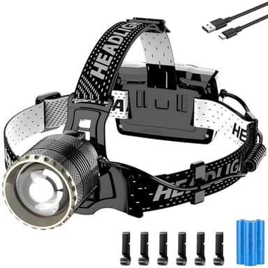LEKIA Torcia Frontale LED Ricaricabile USB-C, Super Luminosa 90000 Lumen 4 Modalità Lampa Frontale con Sensore, 9000mAh IP65 Impermeabile Lampada a Testa Regolabile per Corsa Outdoor Campeggio