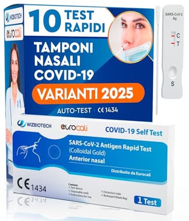 10x Tamponi COVID 19 - Test Nuove Varianti 2025 - Tamponi Rapidi Nasali Certificati per Uso Domestico, Risultato Rapido