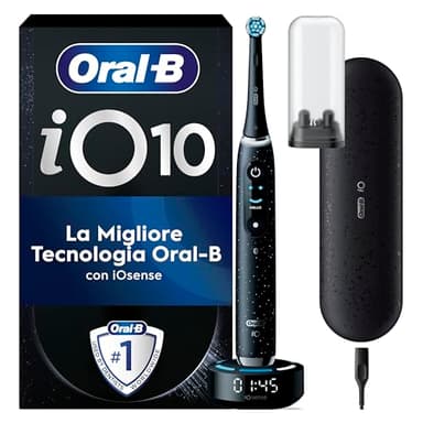 Oral-B Spazzolino Elettrico Ricaricabile iO 10 Nero, 1 Spazzolino Elettrico, 1 Testine di Ricambio, Custodia Da Viaggio Ricaricabile, iO 10, Pulizia Denti, Sensore di Pressione, Gengive Protette