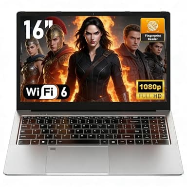 NAIKLULU 16 Pollici Pc Portatile Gaming 2026 Processore R7 5825U (2,0 a 4,5 GHz), 16GB RAM 1TB SSD Computer Gaming Portatile, Gamer Laptop Tastiera Retroilluminata, Sblocco Tramite Impronta Digitale