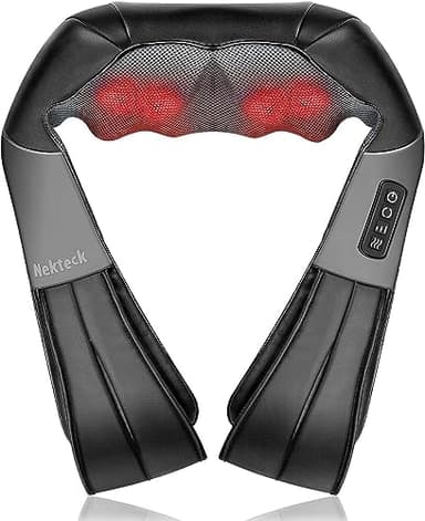 Nekteck Shiatsu collo e massaggiatore posteriore, con calmante calore e tessuto profondo 3D massaggio cuscino, è adatto ,e può essere facilmente utilizzato in casa, ufficio e autoo