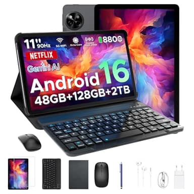 POPUX P11 Android 16 Tablet 11 Pollici, 48GB RAM+128GB ROM (2TB TF), 90Hz, T7250 Octa-Core, 8800mAh, 13MP+5MP, Gemini AI, Widevine L1, Face ID, GPS, FM, Tablets con Tastiera e Penna, Nero