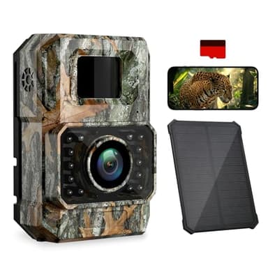 Coolifepro Fototrappola con Pannello Solare, 60MP 30FPS WIFI Bluetooth e App Fototrappola con Batteria al Litio Ricaricabile Integrata da 2000mAh, Angolo di Rilevamento 100° con scheda SD da 32GB