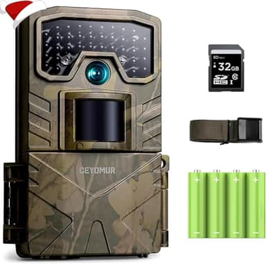 CEYOMUR Fototrappola 48MP 4K 30fps, Fotocamera caccia con IR Visione Notturna, Timer e Design Impermeabile IP66 con scheda SD da 32GB e batterie per la Caccia e l'osservazione la Fauna