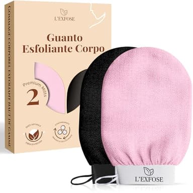 L'Exfose 2x guanto esfoliante corpo - guanto di crine kessa scrub corpo in Viscosa - Rimuove le cellule morte della pelle e idrata