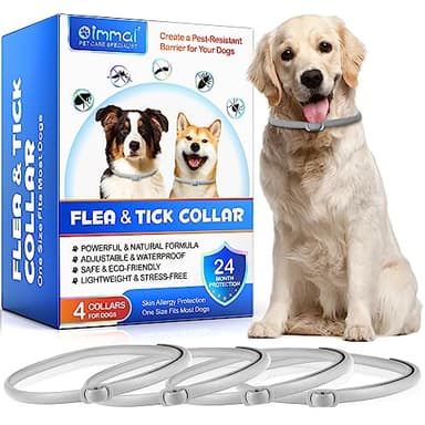 4 Pezzi Collare Antiparassitario per Cani, Naturali Collare Antipulci e Zecche per Cani, Collare Regolabile Impermeabile,Elimina pulci, zecche, pidocchi