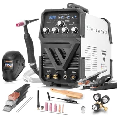 STAHLWERK Saldatrice 2-in-1 combinata AC/DC TIG 200 ST – Set completo – TIG & MMA (elettrodo) fino a 200 A, innesco HF, Hotstart, Anti-Stick, 2T & 4T, TIG AC per alluminio