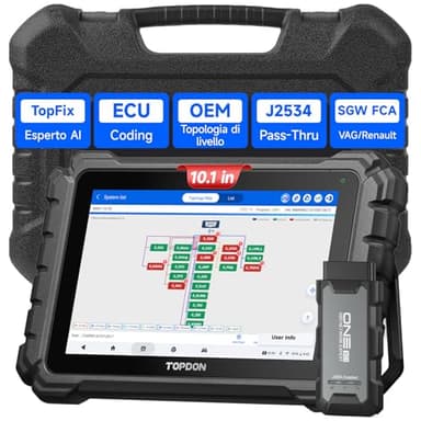 TOPDON ONE OBD2 Auto Diagnostica, Codifica ECU & Controllo bidirezionale, Mappatura topologia OE, J2534 Pass-Thru, 50+ Servizi, CAN-FD & DoIP, Accesso FCA/Renault/VAG SFD SGW, TopFix IA, 10,1 Pollici