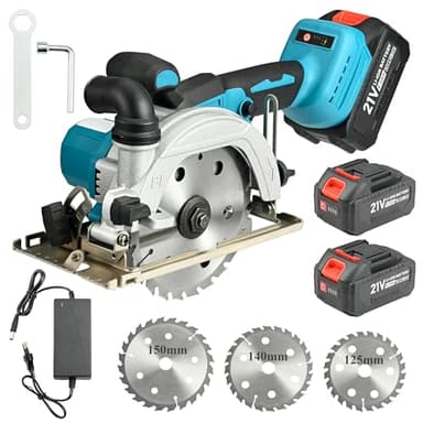 Sega Circolare a Batteria Brushless, Mini Sega Circolare Senza Fili con 2 Batterie da 4000mAh, Incluse 3 Lame (125mm/140mm/150mm), Profondità di Taglio 48mm, Ideale per Legno e Fai-da-te