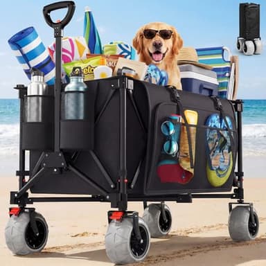 200L Grandi Carro Playa Plegable con Ruedas Todo Terreno, 200kg Carretto Spiaggia Pieghevole con Regolabile Braccioli e Freno, Carrito Playa Ruedas Borsa 20L per Campeggio Spesa