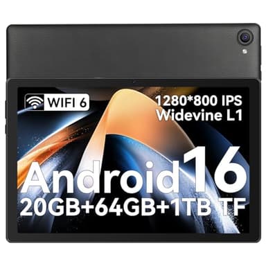 Whitedeer Tablet 10 pollici Android 16, Face ID, OTG, 20GB+64GB+1TB Espansione, 1280 * 800 IPS, Split-Screen, WiFi 6, BT5.3, Doppia Fotocamera 5MP+8MP, 6000mAh, Widevine L1 (Nero)