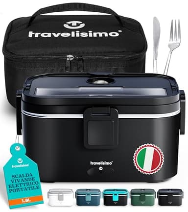 TRAVELISIMO Scaldavivande Elettrico Portatile Extra Grande 1,8L 100W Portapranzo Riscaldabile Portatile, 220V/12V/24V Porta Pranzo Riscaldabile per Viaggio e Lavoro, Porta Pranzo Termico