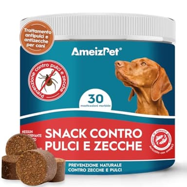 AmeizPet Pastiglie Per Cani Antipulci E Zecche, Antipulci Per Cani, Compresse Masticabili Contro Le Pulci, Cuccioli E Cani Adulti, 30 Dolcetti, 67.5g (2.3 Oz)