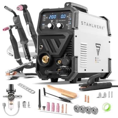 STAHLWERK Saldatrice combinata 4-in-1 CTM-250 ST – TIG, MIG/MAG, MMA, FLUX fino a 200 A, CUT (Plasma) fino a 45 A, taglio fino a 14 mm, parametri regolabili, IGBT