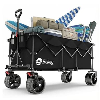 Sekey XXXL Carrello Spiaggia 300L 200KG, Modello Allungato con Ruote Fuoristrada 17x10 cm, Brevetto Sistema 4 Vie Montaggio Istantaneo, Nero