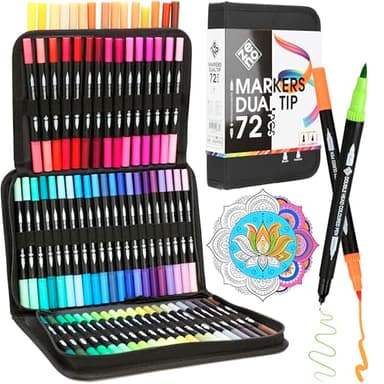 ZENO Set Pennarelli 72 Doppia Punta con Valigetta – Pennarelli Professionali per Adulti, Disegno e Colori – Marker Punta Fine e Punta Pennello, Brush Pen per Artisti, Libri da Colorare, Mandala