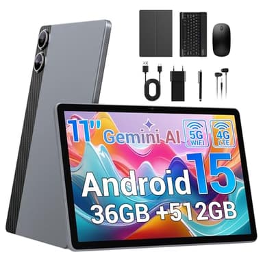 BEYNIVAN Tablet11 Pollici Android 15 tablet con 4G LTE/5G WiFi,36GB RAM+512GB ROM+1TB Espansione,Gemini AI,9580mAh,13MP+8MP,BT 5.0/GPS/Split-Screen/Face ID/Tab con Tastiera,Grigio