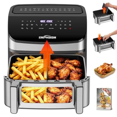 Friggitrice ad Aria 12 Litri - Doppia Resistenza Airfryer, 2600W XXL Doppio Cestello Air Fryer, Flessibile 1 o 2 Zone, 13-in-1 con Schermo Touch, Finestra con Luce Interna, Grande per 4–7 Persone