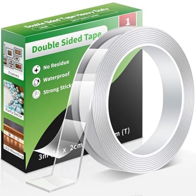 Euqvunn Nastro Biadesivo Extra Forte, Nano Nastro Adesivo Trasparente, Rimovibili e Resistente All'acqua, per Poster/Appendere a Muro/Tappeti 1 Rotolo (3,0 m× 2,0 cm × 1 mm)