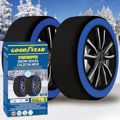 Goodyear Calze da Neve Star Gripper Omologate Italia EN 16662-1:2020 Due Catene da Neve in Tessuto per Auto, Snow Sock Taglia S, per R13 - R17 (Misure per Pneumatici Dettagliate all'Interno)