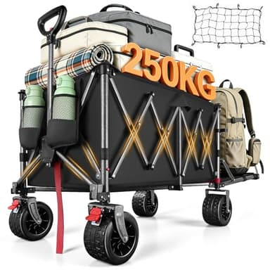 YEAUPE PRO XXXL Carrello Spiaggia 200-300L 250KG, Carrellino con Ruote Grandi Girevoli a 360°, Tutti i terreni, con rete elastica inclusa. Ideale per trasporto outdoor e spiaggia, Nero Carbone