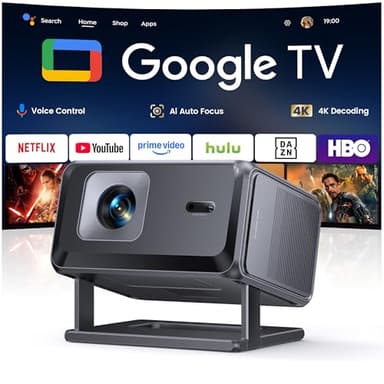 Proiettore 4K【Google TV/Compatibile con Netflix】Videoproiettore Auto Focus e 6D Keystone Projector a Focale Corta Proiettore Portatile WiFi Bluetooth Proiettori Rotabile Home Cinema per Casa e Esterno
