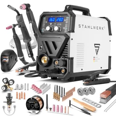 STAHLWERK Saldatrice combinata 6-in-1 CTM-416 Puls Pro – Set completo – CUT, TIG, MIG/MAG, PULSE, MMA, FLUX fino a 160 A, plasma fino a 40 A, funzione Pulse