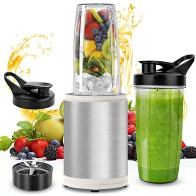 Frullatore smoothie, Frullatore Elettrico 1200W, Portatile Blender per Smoothie con 2 Bottiglie da 800 ml Senza BPA, 2 Coperchi da Viaggio,Lama in Acciaio Inox, per frullati, smoothie, ecc.