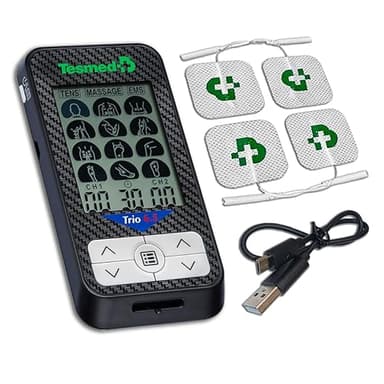 TESMED Trio 6.5: Elettrostimolatore Muscolare Ricaricabile con USB – 36 Programmi, 40 Livelli di Intensità, 4 Elettrodi – EMS, TENS e Massaggio