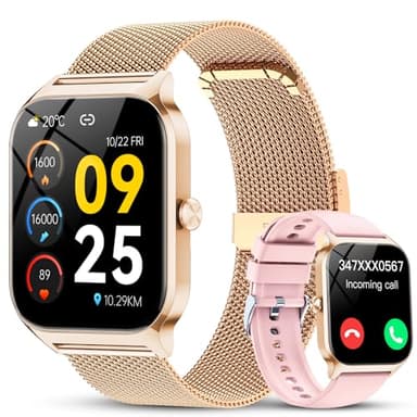CASCHO Smartwatch Donna,1.85''Orologio Smartwatch Donna con Chiamate/Notifiche WhatsApp,120 Modalità Sportive/Sonno/Cardiofrequenzimetro/SpO2/Contapassi,Smart Watch per Android iOS(Doppio Cinturino)