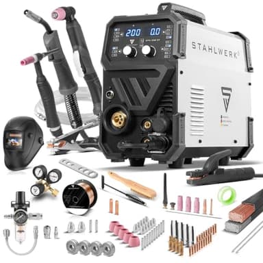 STAHLWERK Saldatrice combinata 4-in-1 CTM-250 ST – Set completo – TIG, MIG/MAG, MMA, FLUX fino a 200 A, CUT (Plasma) fino a 45 A, taglio fino a 14 mm, tecnologia IGBT