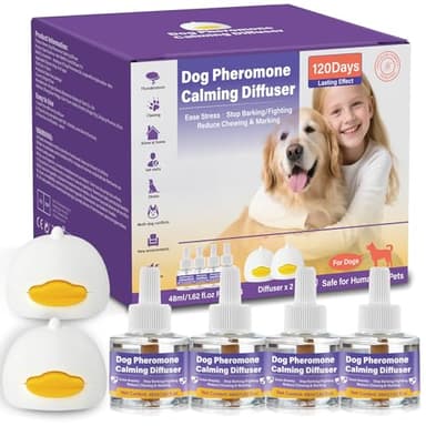 SLE Feromoni per Cani Calmante (2 Diffusore + 4 Ricaricha) Risolve i Problemi di Marcatura con L'urina, Comportamento di Abbaiare, Ricarica del Cani Diffusore del Feromone All'Ansia Rimani più Calmo