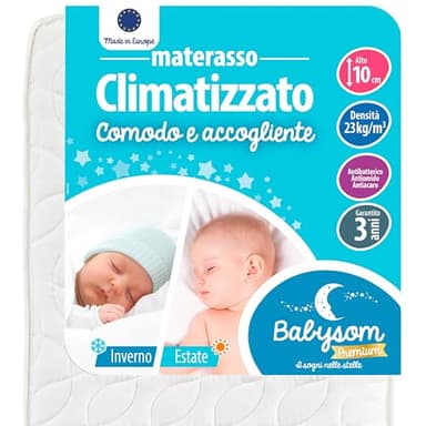 Babysom - Materasso Lettino Climatizzato Estate/Inverno | Per Neonato | 60x120 cm | Altezza 10cm | Traspirante | Antiacaro e Antisoffoco